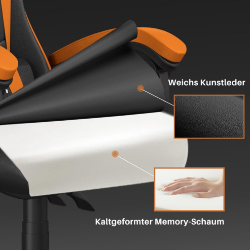 Dowinx – Chaise de gaming ergonomique en cuir PU, fauteuil de bureau inclinable avec support lombaire énergétique, idéale pour E-sport et ordinateur